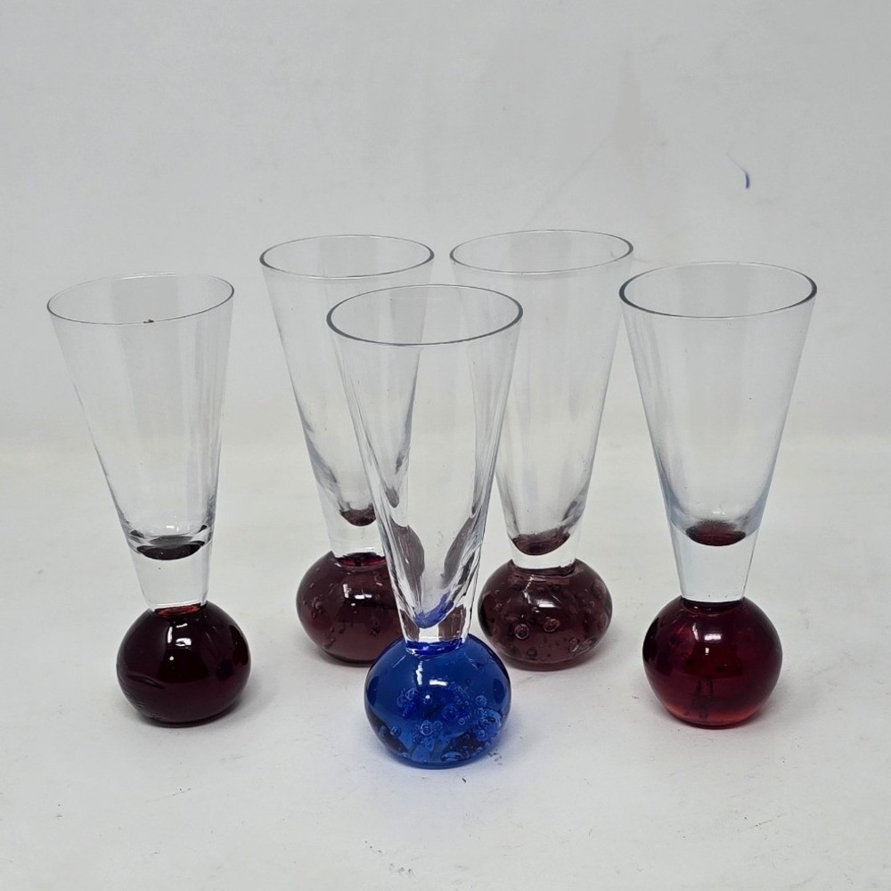 Vtg bubble base Pilsner glasses set of 5 Cordial Circleware barware man cave